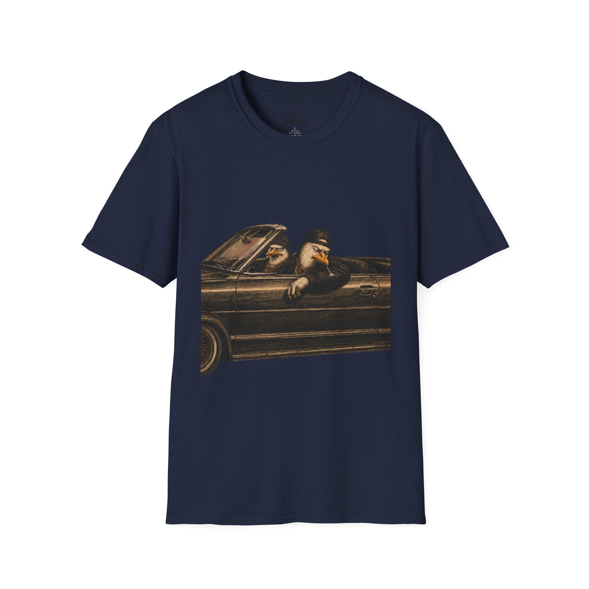 Zima Spitting Seagull Graphic T-Shirt — Driving Seagull Zima Illustration Tee
