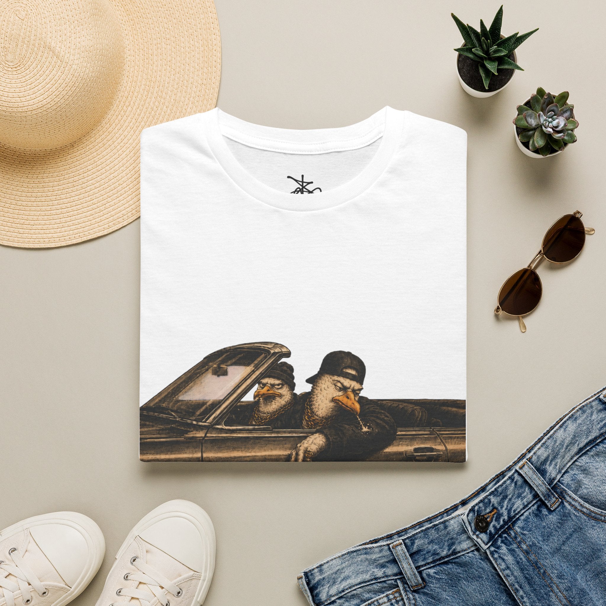 Zima Spitting Seagull Graphic T-Shirt — Driving Seagull Zima Illustration Tee