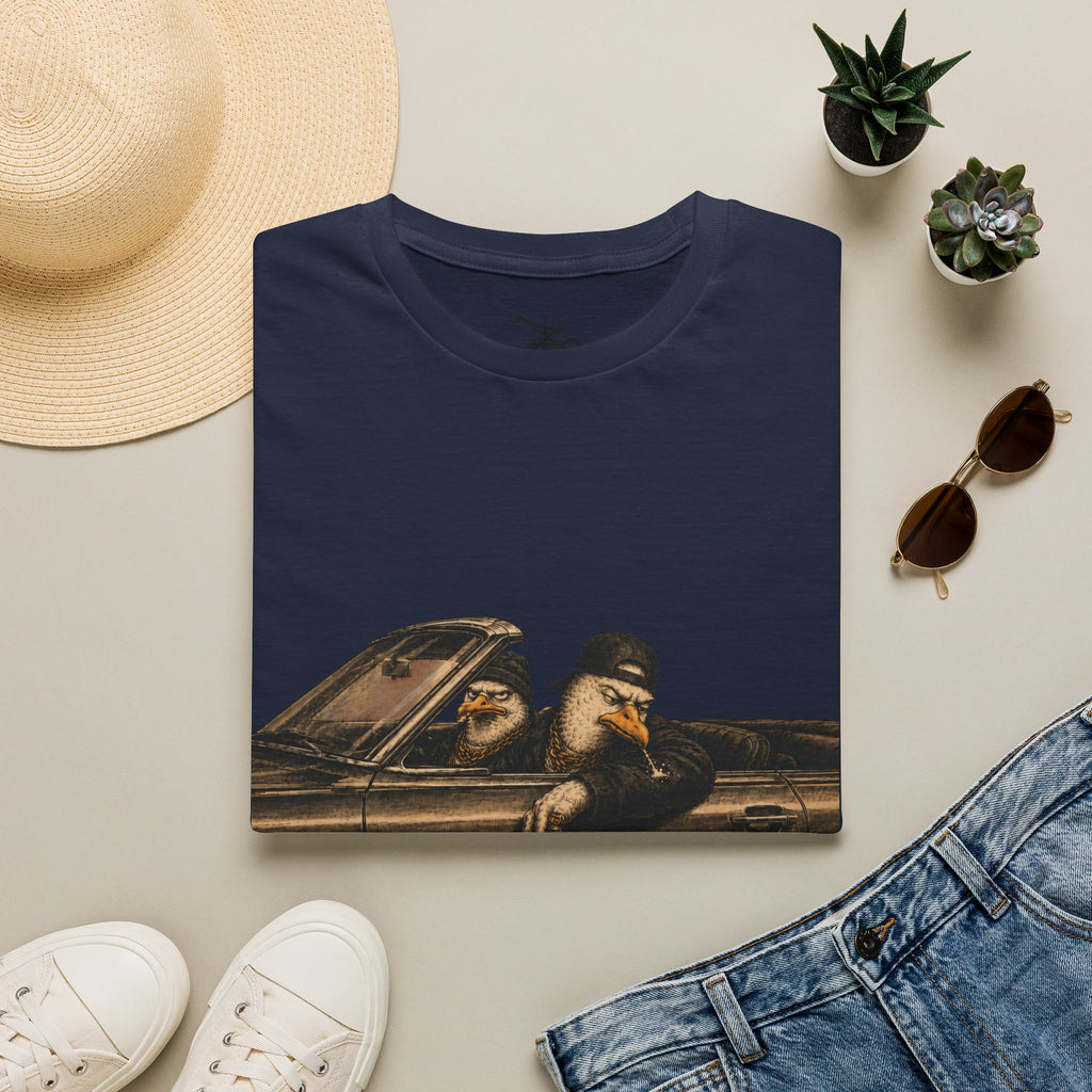 Zima Spitting Seagull Graphic T-Shirt — Driving Seagull Zima Illustration Tee