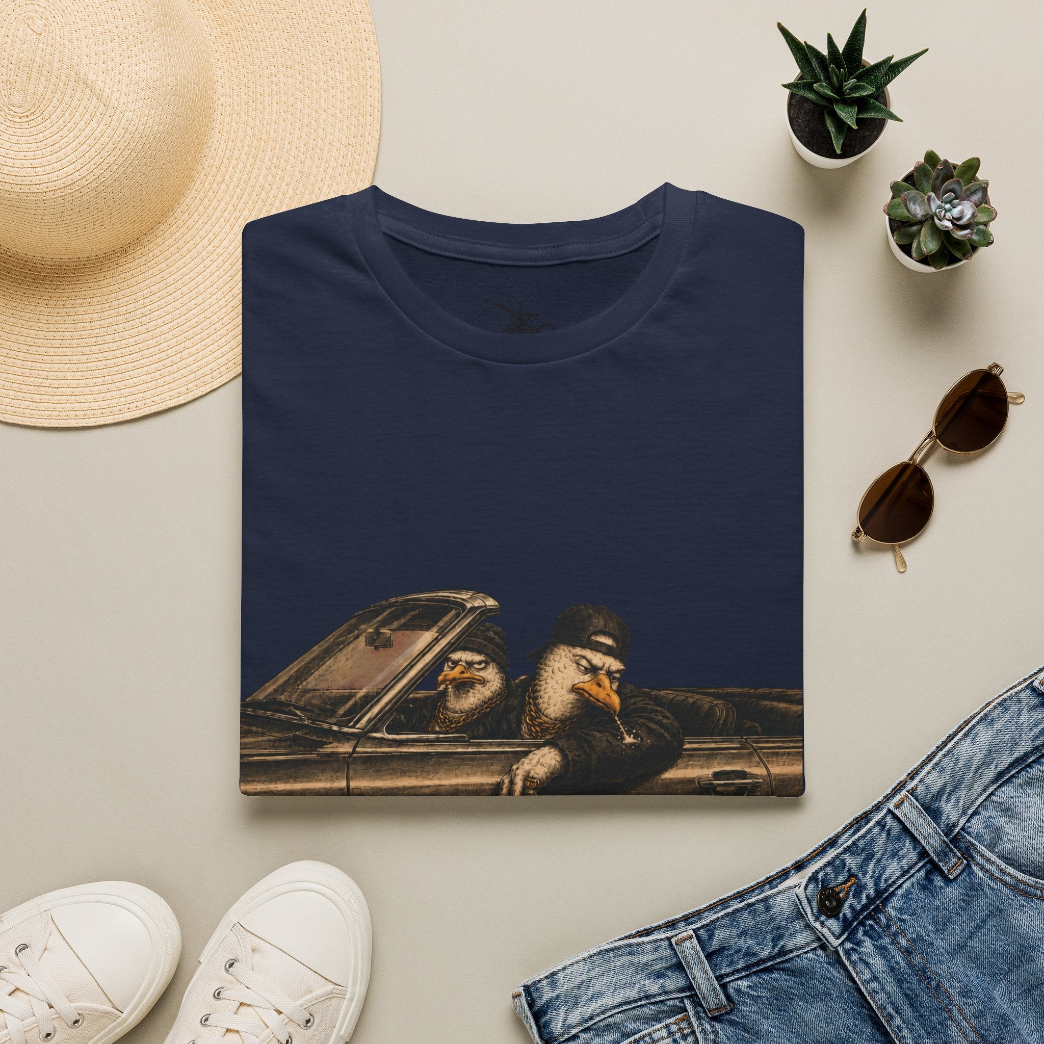 Zima Spitting Seagull Graphic T-Shirt — Driving Seagull Zima Illustration Tee