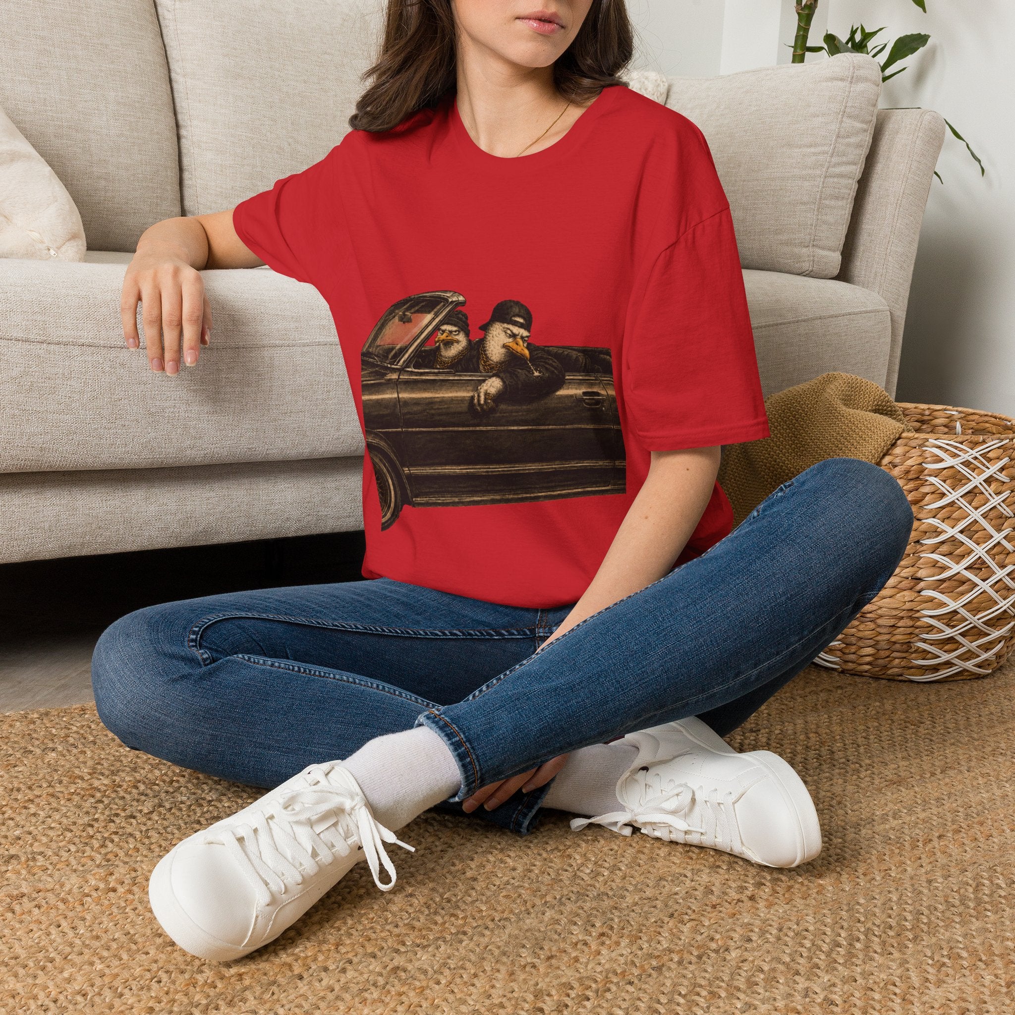 Zima Spitting Seagull Graphic T-Shirt — Driving Seagull Zima Illustration Tee