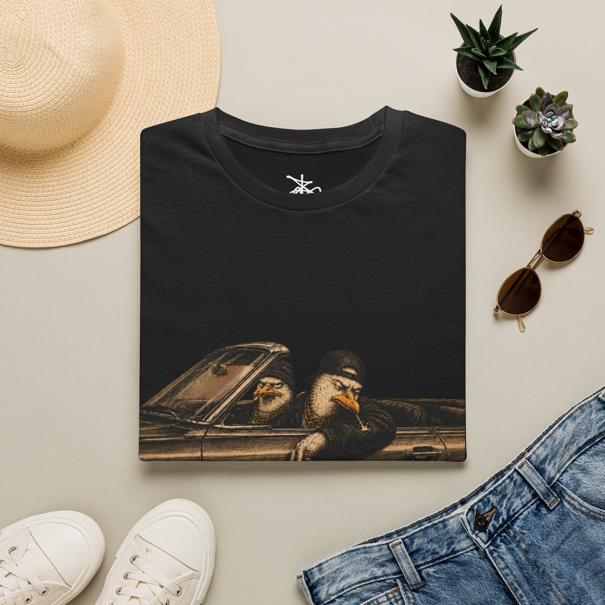 Zima Spitting Seagull Graphic T-Shirt — Driving Seagull Zima Illustration Tee