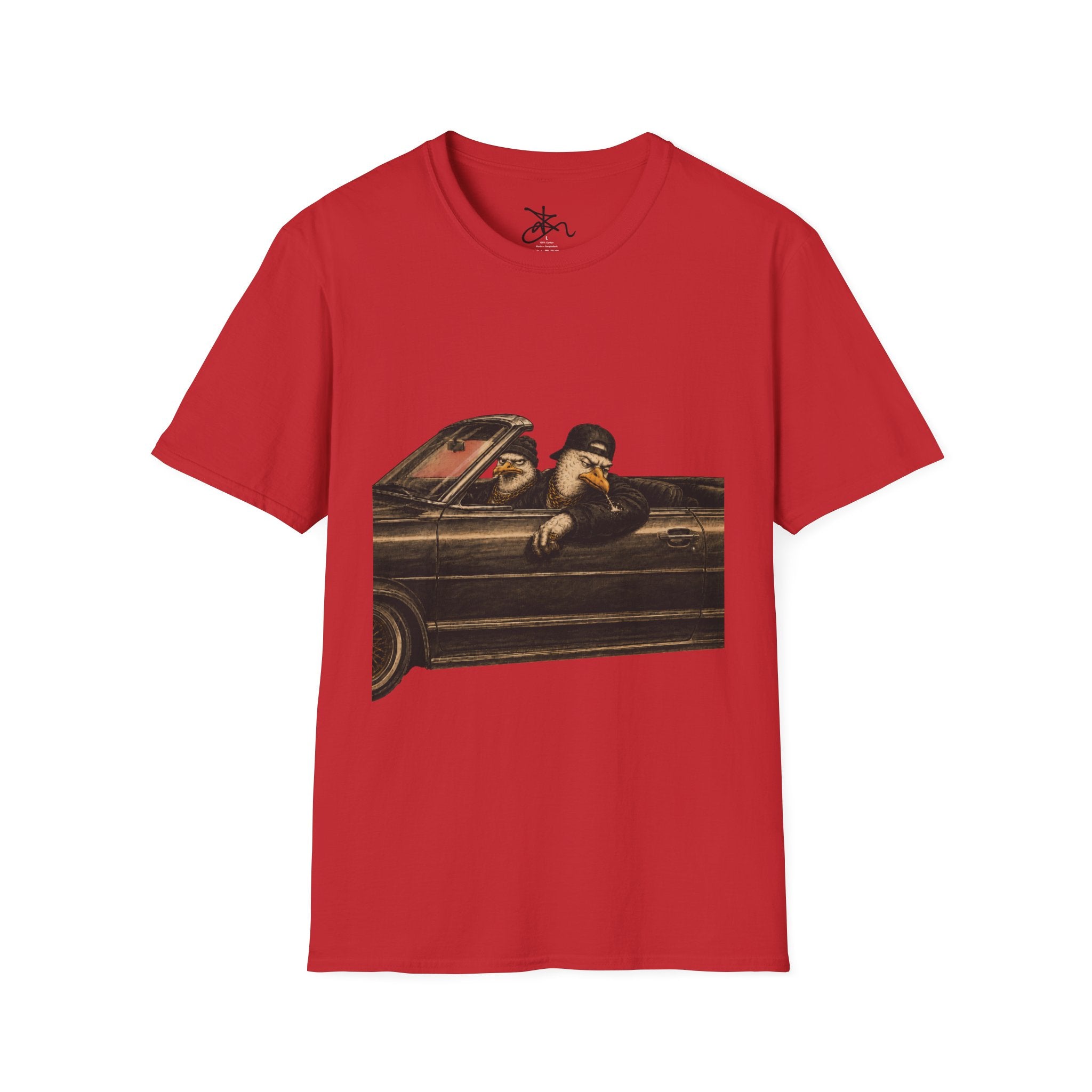 Zima Spitting Seagull Graphic T-Shirt — Driving Seagull Zima Illustration Tee