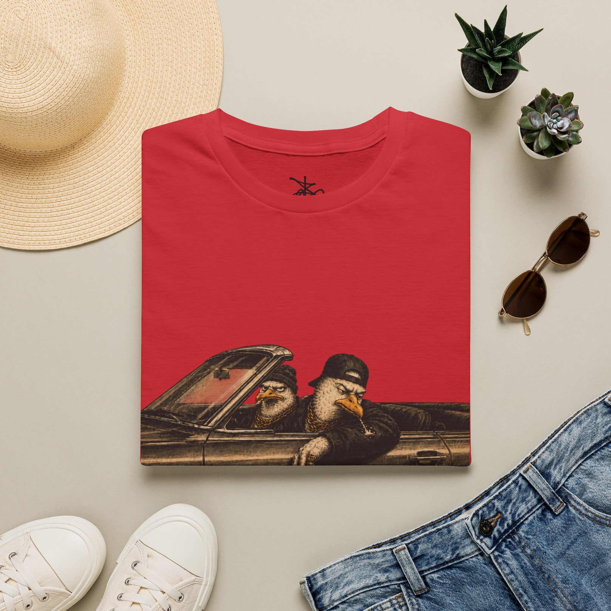 Zima Spitting Seagull Graphic T-Shirt — Driving Seagull Zima Illustration Tee