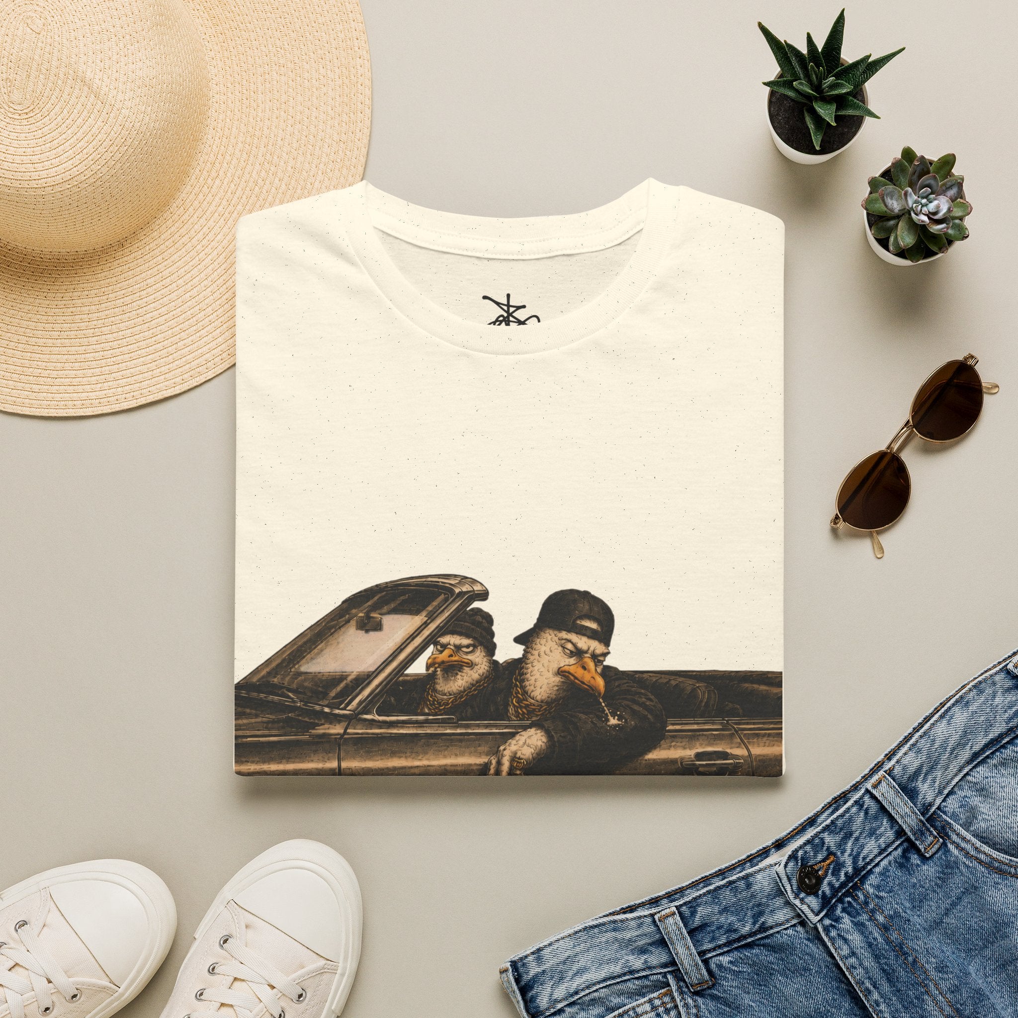 Zima Spitting Seagull Graphic T-Shirt — Driving Seagull Zima Illustration Tee